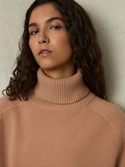 Reiss Camel Edina Relaxed Wool-Cashmere Blend Roll Neck Jumper - Image 3 of 7