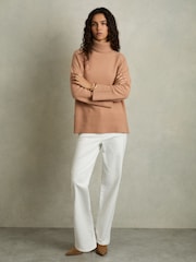 Reiss Camel Edina Relaxed Wool-Cashmere Blend Roll Neck Jumper - Image 7 of 7