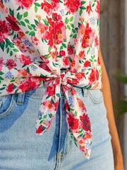 Roman Red Floral Tie Front Blouse - Image 2 of 4