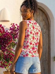 Roman Red Floral Tie Front Blouse - Image 3 of 4