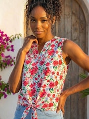 Roman Red Floral Tie Front Blouse - Image 4 of 4