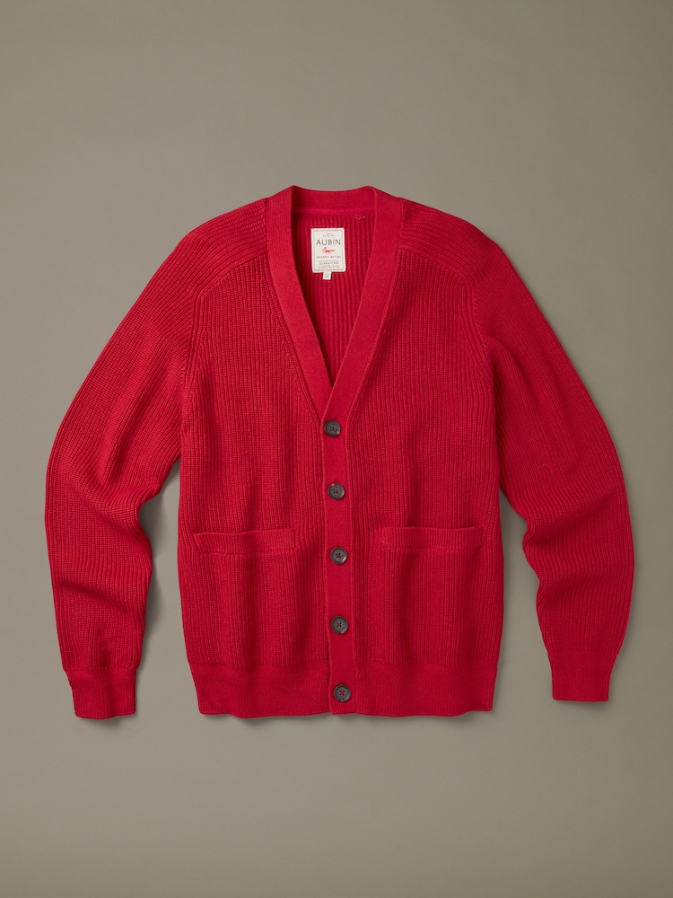 Aubin Red Brigade Cotton Merino Cardigan - Image 1 of 1