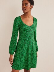 Boden Green Button Front Jersey Mini Dress - Image 1 of 6