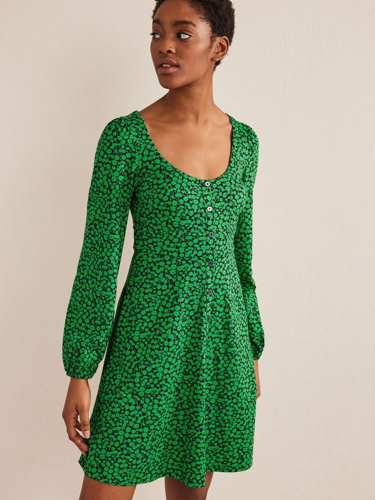 Boden Green Button Front Jersey Mini Dress - Image 1 of 6