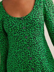 Boden Green Button Front Jersey Mini Dress - Image 4 of 6