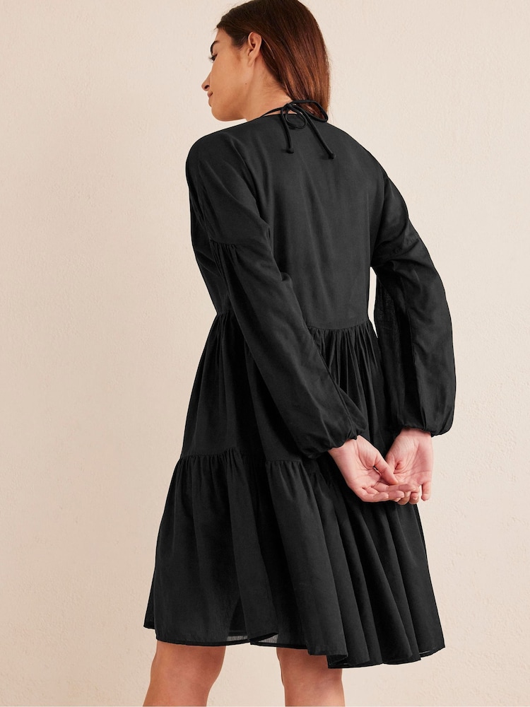 Boden Black Tiered Swing Mini Dress - Image 2 of 5 Boden Black Tiered Swing Mini Dress - Image 2 of 5