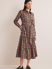Boden Black Tiered Cotton Maxi Shirt Dress - Image 1 of 6
