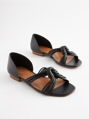 Black Signature Leather Knot Flat Shoes - Image 2 of 6
