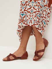 Tan Brown Signature Leather Knot Flat Shoes - Image 1 of 6