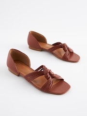 Tan Brown Signature Leather Knot Flat Shoes - Image 2 of 6