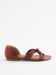 Tan Brown Signature Leather Knot Flat Shoes - Image 3 of 6