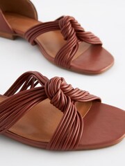 Tan Brown Signature Leather Knot Flat Shoes - Image 4 of 6