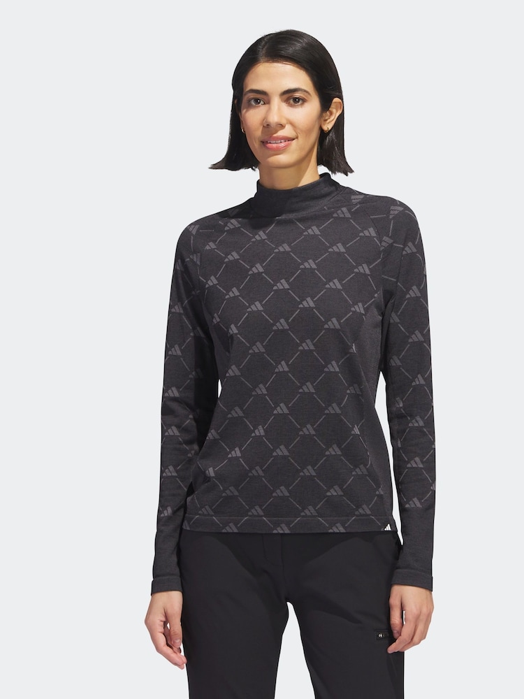 adidas Golf Ultimate 365 Tour Monogram Mock Neck Long-Sleeve Black Top - Image 1 of 6