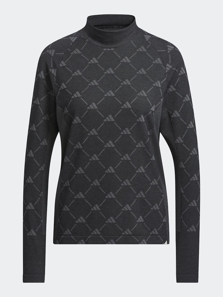 adidas Golf Ultimate 365 Tour Monogram Mock Neck Long-Sleeve Black Top - Image 6 of 6