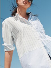 Blue Mix Stripe Oversized Striped Long Sleeve Cotton Shirt - Image 1 of 7