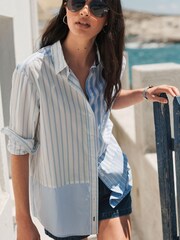 Blue Mix Stripe Oversized Striped Long Sleeve Cotton Shirt - Image 2 of 7