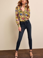 Large Flower Print Gold Button Detail Sheer Long Sleeve Shirt - Image 2 of 6