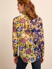 Large Flower Print Gold Button Detail Sheer Long Sleeve Shirt - Image 3 of 6