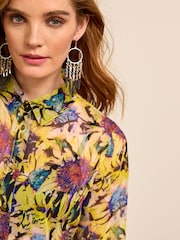Large Flower Print Gold Button Detail Sheer Long Sleeve Shirt - Image 4 of 6