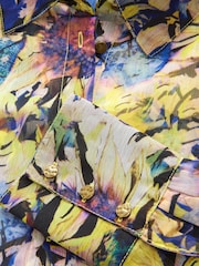 Large Flower Print Gold Button Detail Sheer Long Sleeve Shirt - Image 6 of 6