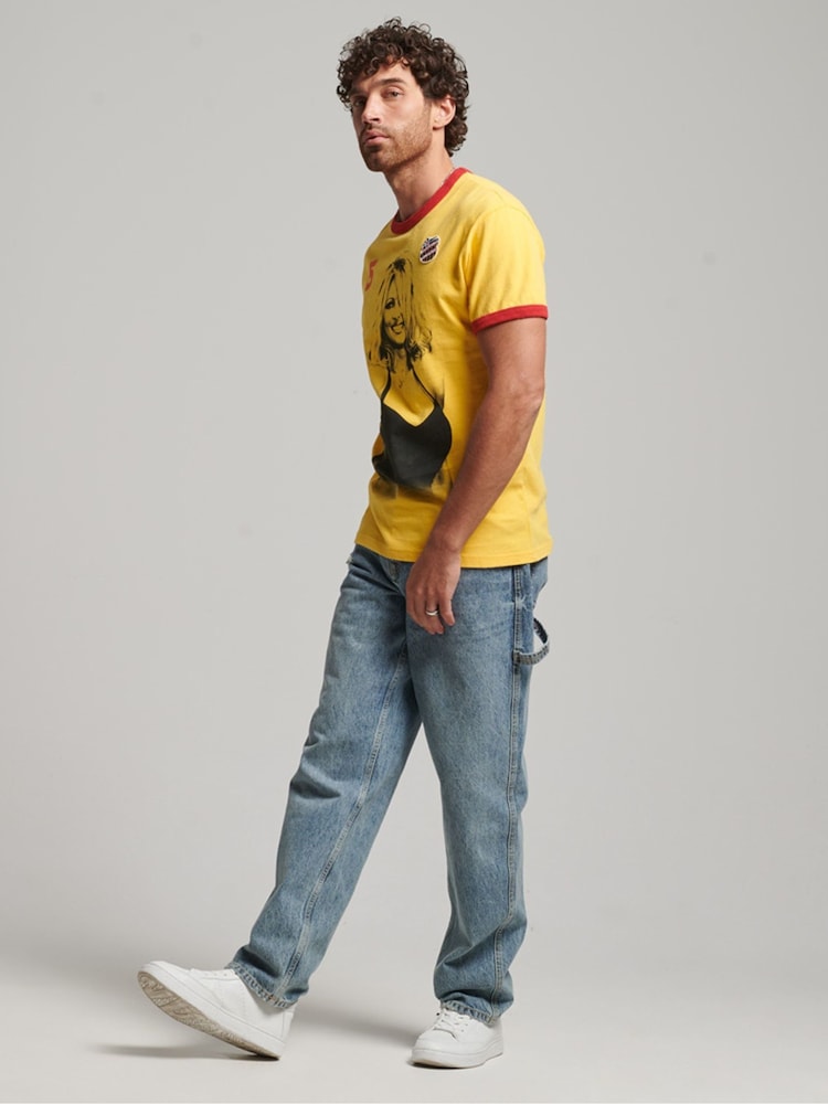 Superdry Yellow Ringspun Allstars PA 100% Cotton Graphic Ringer T-Shirt - Image 3 of 4