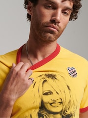 Superdry Yellow Ringspun Allstars PA 100% Cotton Graphic Ringer T-Shirt - Image 4 of 4