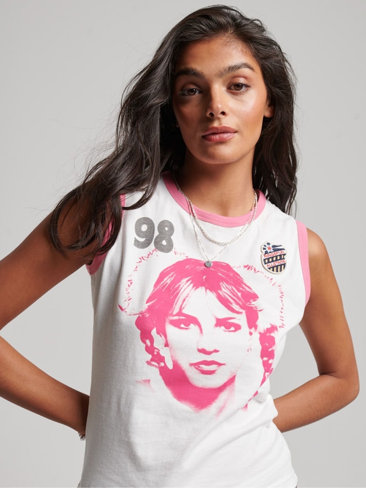 Superdry Cream 100% Cotton Ringspun Allstars BS Graphic Vest Top - Image 1 of 5
