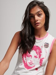 Superdry Cream 100% Cotton Ringspun Allstars BS Graphic Vest Top - Image 4 of 5