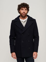 Superdry Blue Merchant Wool Pea Coat - Image 4 of 7