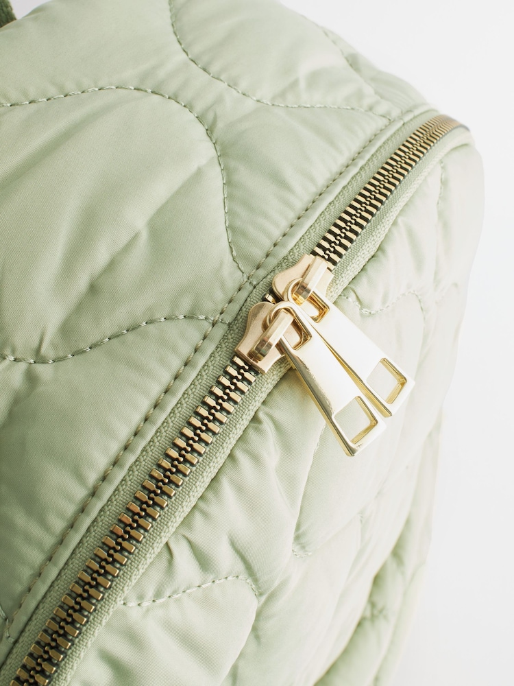 Sage Green Quilted Backpack - Image 3 of 8