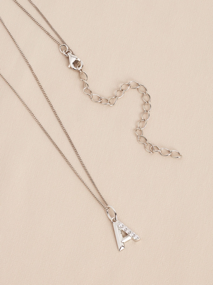 Sterling Silver Initial Sparkle Pave Necklace - Image 4 of 5