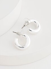 Silver Tone Small Chubby Hoop Earrings - Image 2 of 2