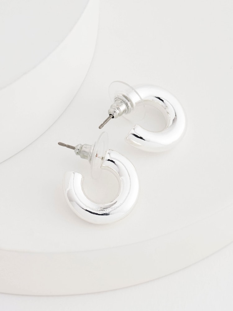 Silver Tone Small Chubby Hoop Earrings - Image 2 of 2