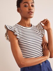 Boden Blue Crew Neck Ribbed Flutter Top - Image 1 of 1