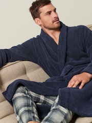 Navy Blue 100% Cotton Towelling Dressing Gown - Image 2 of 7