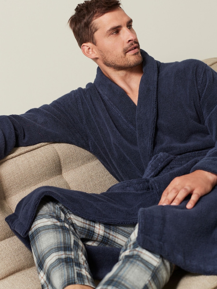 Navy Blue 100% Cotton Towelling Dressing Gown - Image 2 of 7