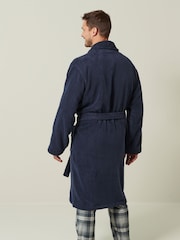 Navy Blue 100% Cotton Towelling Dressing Gown - Image 3 of 7