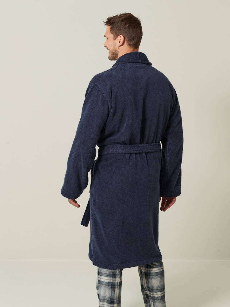 Navy Blue Cotton Towelling Dressing Gown - Image 3 of 7