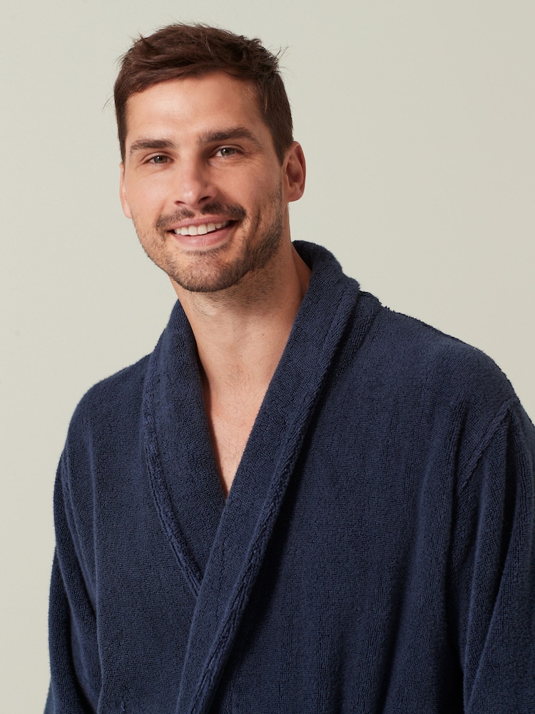 Navy Blue Cotton Towelling Dressing Gown - Image 4 of 7