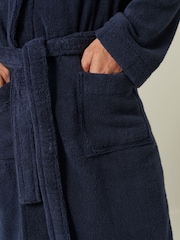 Navy Blue 100% Cotton Towelling Dressing Gown - Image 5 of 7