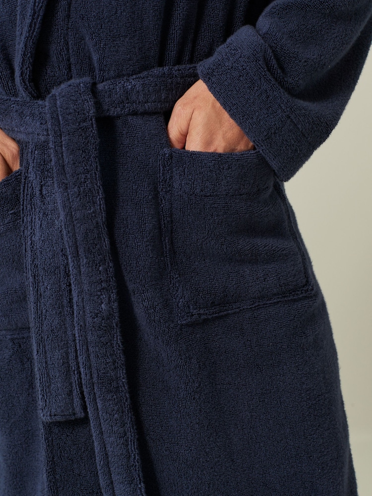 Navy Blue Cotton Towelling Dressing Gown - Image 5 of 7