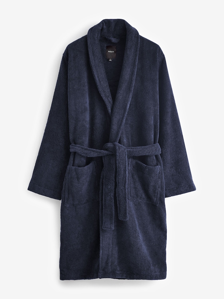 Navy Blue Cotton Towelling Dressing Gown - Image 6 of 7