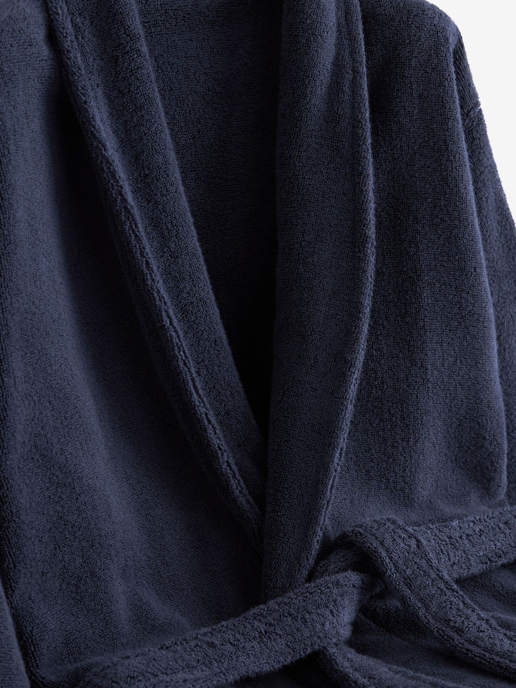Navy Blue 100% Cotton Towelling Dressing Gown - Image 7 of 7