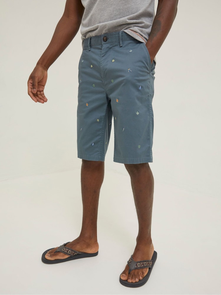 FatFace Blue Mawes National Forest Embroidered Leaf Shorts - Image 1 of 4