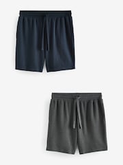 Grey/Navy Blue Waffle Texture Lightweight Joggers Shorts 2 Pack - Image 11 of 15