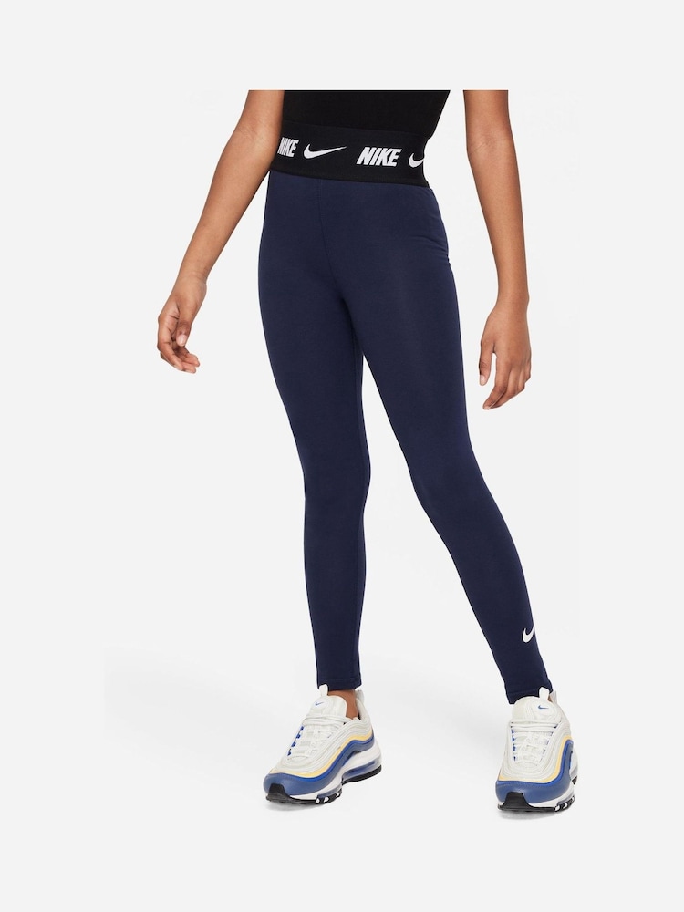 Nike Navy Logo Tape High Waisted Leggings - Image 1 of 5