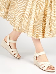 Jones Bootmaker Cream Loriana Leather Woven Wedge Sandals - Image 1 of 1