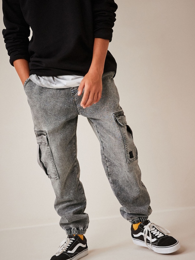 Grey Cargo Jeans With Elasticated Waist (3-16yrs) - Image 1 of 7