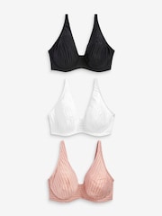 Black/Pink/White Non Pad Full Cup DD+ Stripe Bras 3 Pack - Image 5 of 8