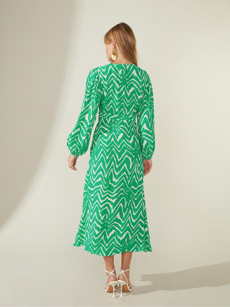Ro&Zo Green Zig Zag Print Midi Dress - Image 2 of 5